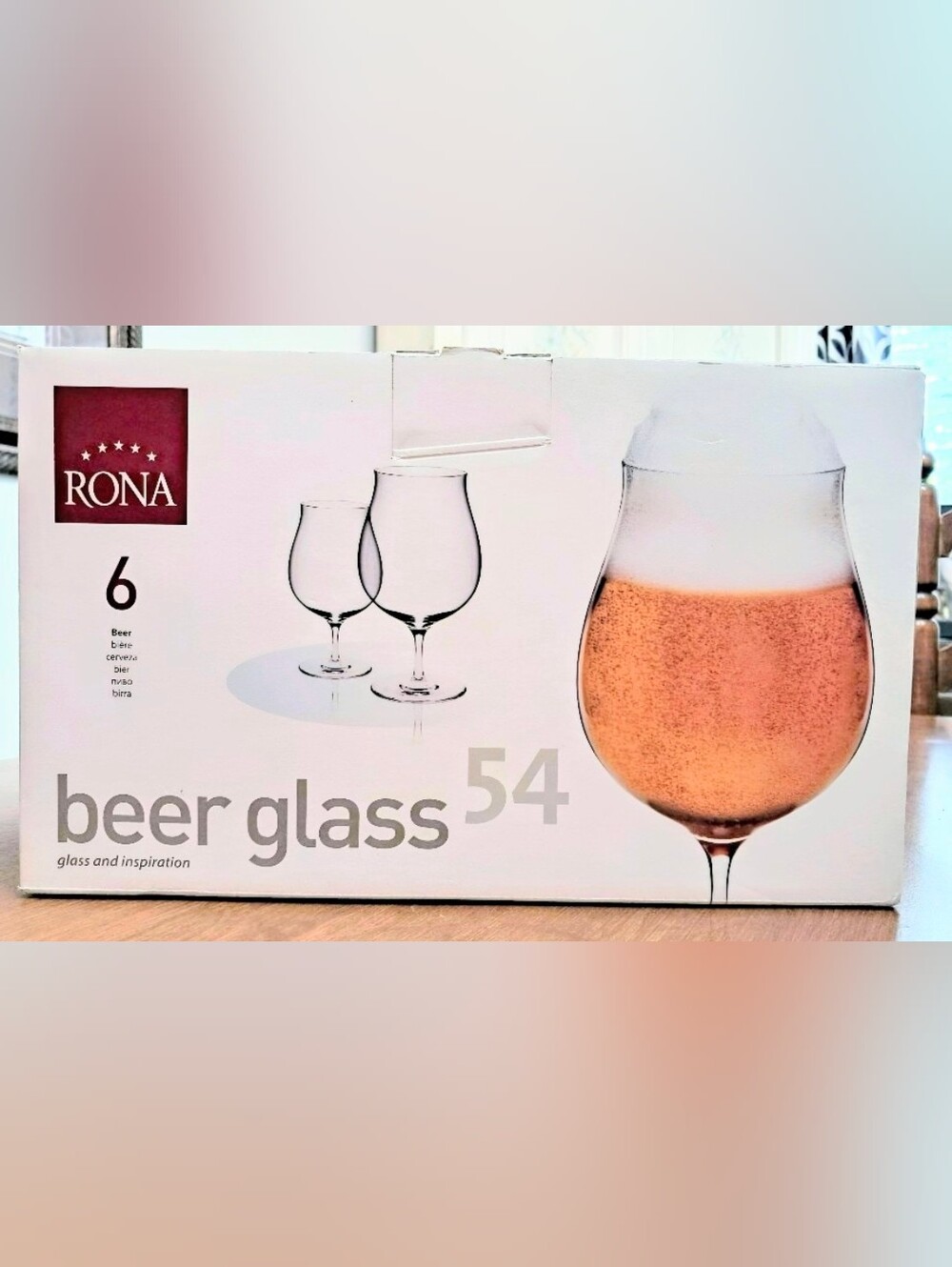 ❌️MARKDOWN!!! {NEW IN BOX} SET OF 6 CRYSTALINE RONA BEER GLASSES 8 Oz